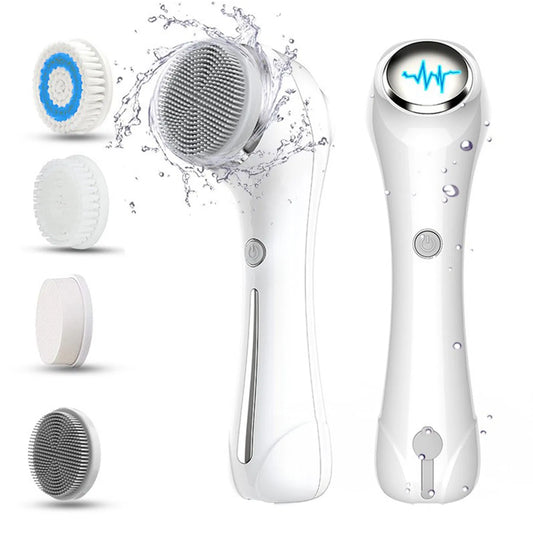 IPX7 Waterproof 3-in-1 Rechargeable Facial Cleansing Brush with 4 Heads