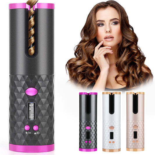 Rechargeable Automatic Ceramic Hair Curler Portable LCD Display Styler